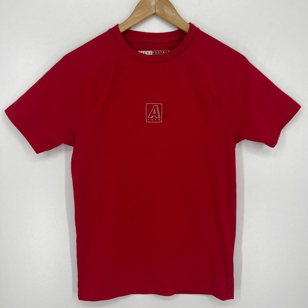 Aeropostale Mens XS Red Moisture Wicking Stretch Raglan Logo Performance T-Shirt